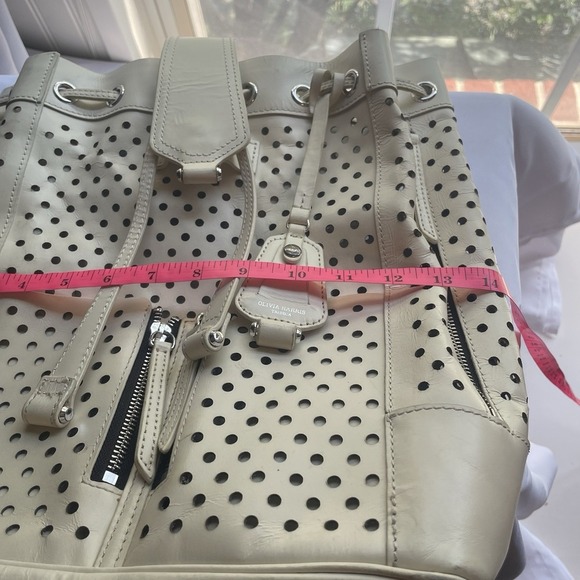 Olivia Harris Tribeca White Perforated Leather Zipper Backpack Bag Purse - Picture 16 of 16